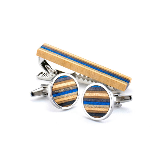 Krawattenklammer-Set aus Holz, hergestellt aus recycelten Skateboards