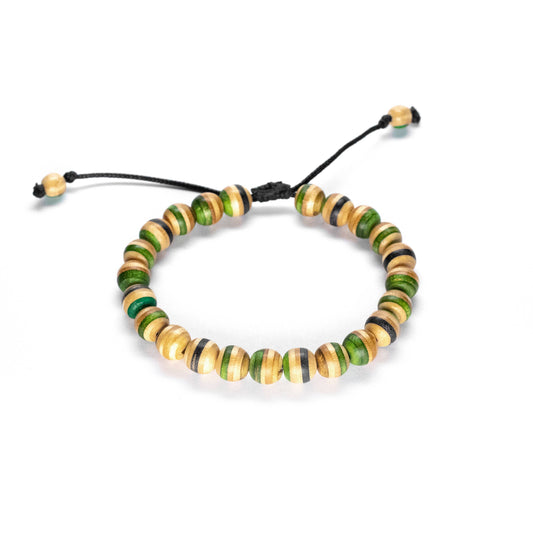 Grünes Armband aus recyceltem Skateboard-Holz